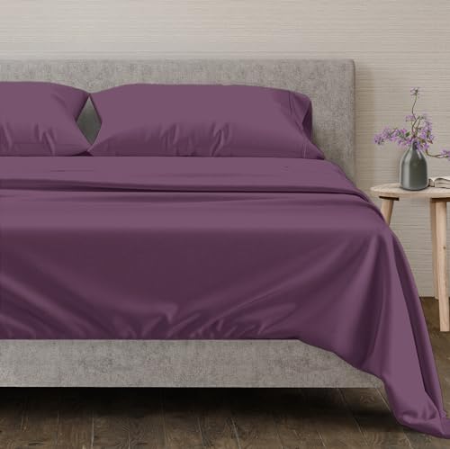 Mayfair Linen 100% Egyptian Cotton Sheets, Plum Full Sheets Set, 600 Thread Count Long Staple Cotton, Sateen Weave for Soft and Silky Feel, Fits Mattress Upto 18'' DEEP Pocket