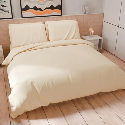 PETTI Artigiani Italiani - Maxi Double Duvet Cover Set 240 x 220 cm (2 Pillowcases 80 x 80 cm Included), Soft Microfibre Duvet Cover Set, Plain Cream