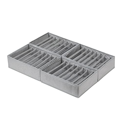 Qozary 4 Pack Drawer Organizers for Clothing, 8 Grids Foldable Closet Organizers and Storage Bins for Bedroom, Dresser Organizer Boxes for Thin T-shirts, Tank Tops, Camisoles, Leggings, Lingerie