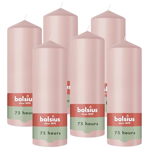 Bolsius - Pillar Candle - Light Pink - 20 cm - Burning Time 75 Hours - with Natural Extracts - Natural Plant Wax - Without Palm Oil