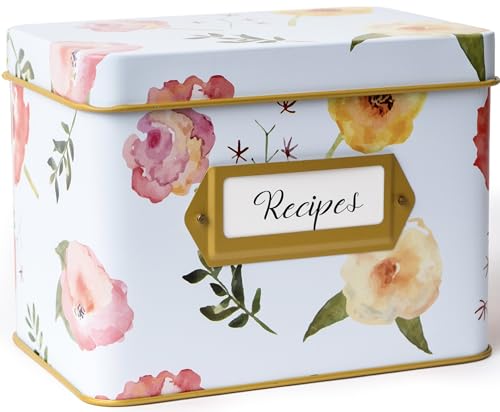 HEART & BERRY Recipe Box With Cards And Dividers - Includes 24 4x6 Recipe Cards And 12 Dividers - Recipe Cards And Box Set - Compatible With Standard 4 X 6 Inches Index Cards Recipe Tin