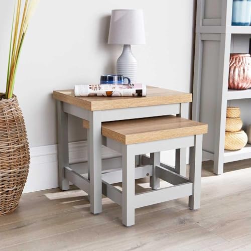 Home Source Nest of 2 Occasional Side End Tables, Stackable, Oak Effect, Grey