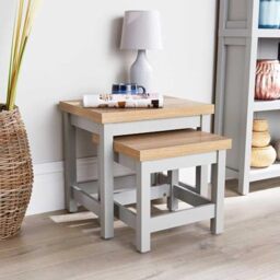 Home Source Nest of 2 Occasional Side End Tables, Stackable, Oak Effect, Grey