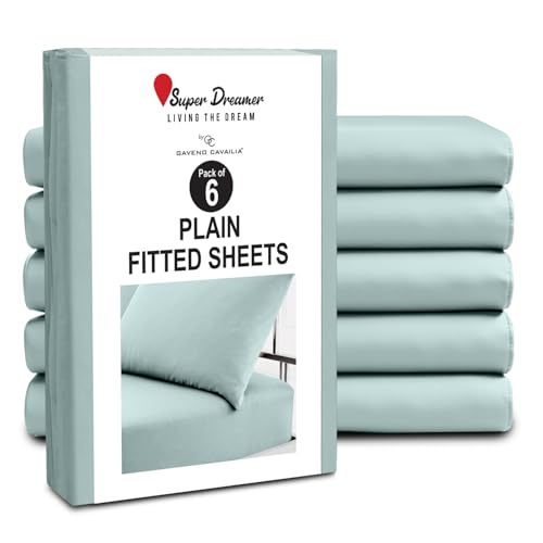 GC GAVENO CAVAILIA Fitted Sheet Double 6 Pack - Plain Dyed Microfiber Bedding Sheets - Fade, Wrinkle & Shrink Resistant Bottom Sheets - 25cm Deep Breathable Bed Sheet Elasticated Corners - Duck Egg