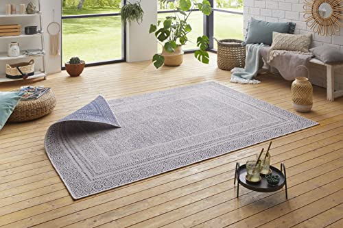 Hanse Home Flat Weave Reversible Rug Frame for Indoor and Outdoor Use (100% Polypropylene, UV and Weather Resistant, Suitable for Underfloor Heating), 80 x 150 cm, Blue/Cream