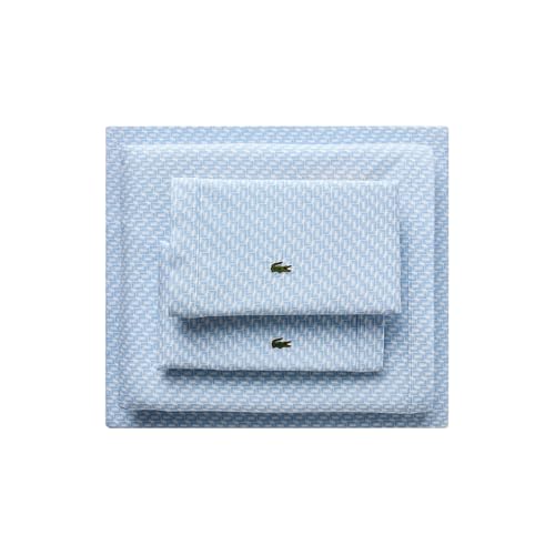 Lacoste Mini Geo Logo 100% Percale Cotton 4-Piece Sheet – Cool, Crisp, Matte, and Durable, Oeko-Tex Certified – Print, Open Air, Queen
