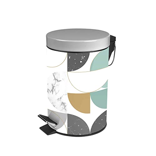 Douceur d'Intérieur, Pedal Bin 3 L Printed Metal Geomtree Blue