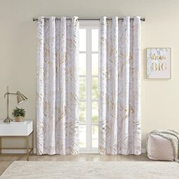 "Intelligent Design Rebecca Total Blackout Curtains Metallic Marble Print Grommet Top Living Room Decor Thermal Insulated Light Blocking Window Drape for Bedroom, Apartments, 63"" Panel, Blush/Gold"