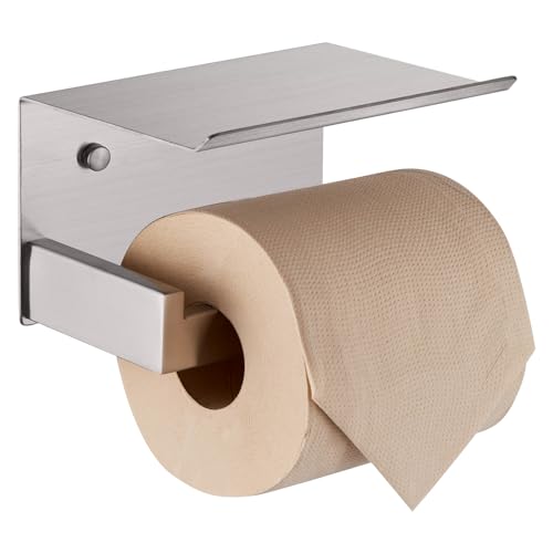 KOKOSIRI Toilet Paper Roll Holder Brushed Nickel Toilet Paper Holder with Shelf Stainless Steel Bathroom Dispenser Wall Mounted, B2010BR