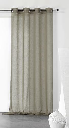 Linder - Plain and sieving curtain in poly/linen polyester khaki 240 x 150 cm