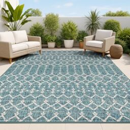 JONATHAN Y SMB108C-8 Ourika Moroccan Geometric Textured Weave Indoor Outdoor Area Rug, Bohemian, Scandinavian Easy Cleaning,Bedroom,Kitchen,Backyard,Patio,Non Shed, Teal/Gray, 240 cm X 300 cm