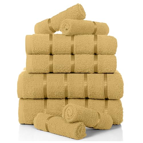 GC GAVENO CAVAILIA Egyptian Cotton Towel Bale Set, Highly Absorbent & Quick Dry Towels For Bathroom, (2 Hand - 2 Bath - 4 Face) 8 Piece Towel Set - Ochre