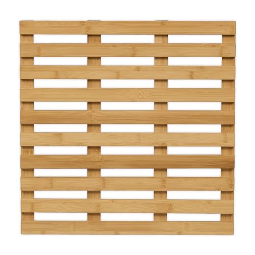 Relaxdays Bamboo Bath Mat, 50 x 50 cm, Non-Slip, for Bathtub, Shower & Sauna, Indoor & Outdoor, Slatted Board, Natural