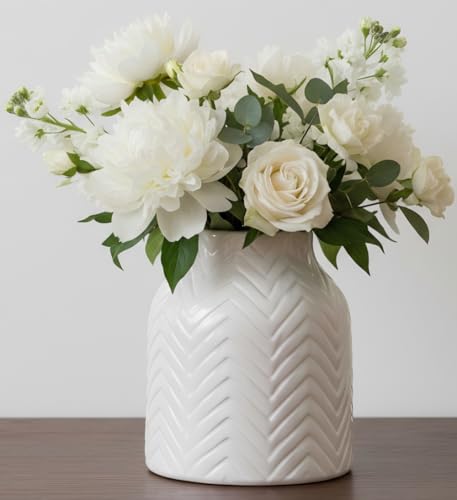 hjn White Vase- Ceramic Vase for Home Decor, Flower Vase for Centerpieces, Morden Table Vase, Boho Vase for Decor Accents/Living Room/Bookshelf/Mantel - White Texture(Small)