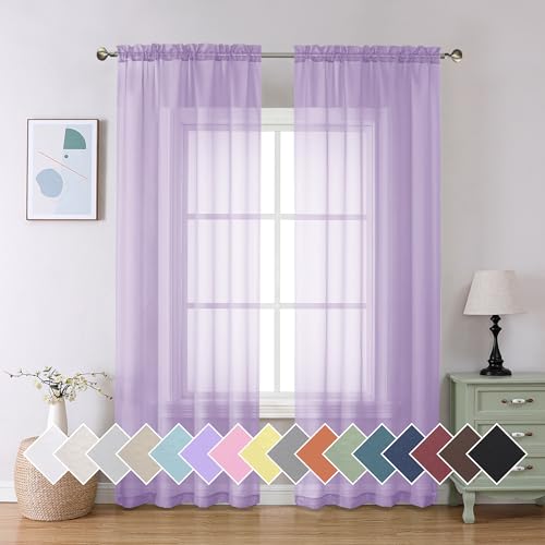 Aiyufeng - Light Purple Sheer Curtain Panels Pair Sold 84 Inch Length Light Filtering Window Drapes Treatment for Kitchen Bedroom Room
