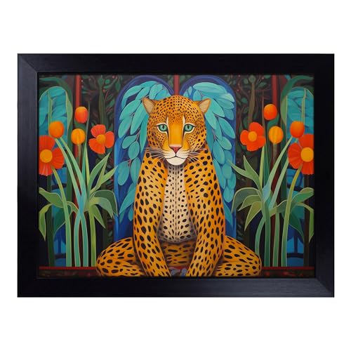 Lap Tray with Bean Bag Cushion, Leopard Art Deco - Handmade in the UK, Raised Wooden Edge, Padded Cushion, Heat-Resistant Wipe-Clean Surface, for Meals, Laptops and Crafts