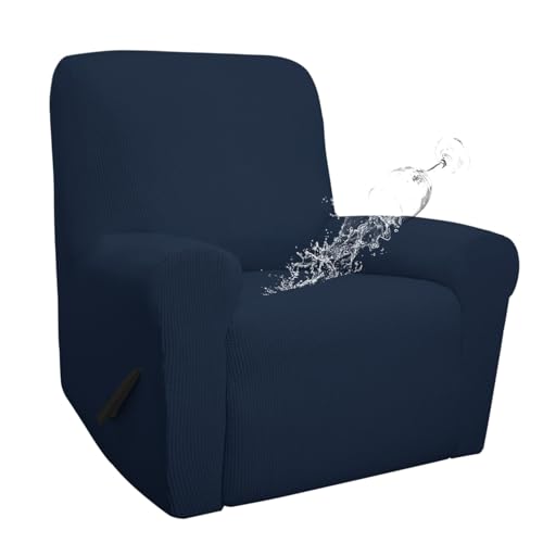 Easy-Going 100% Waterproof Recliner Chair Cover, Double Waterproof Couch Cover for Recliner, 1 Piece, Jacquard Sofa Cover, Leakproof for Kids and Pets (Recliner, Dark Blue)