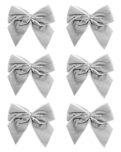 Italian Options Large Velvet Ribbon Bows, Self Adhesive Christmas Tree Bows for Crafting, Gift Wrap, Decorations, Wreaths, Cake D??cor, Crafts, Hair Bow, Floristry, Silver, 6 Pack, 10 cm