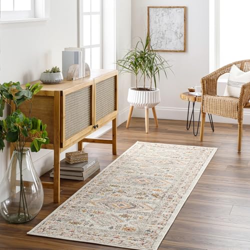 Livabliss Dublin Vintage Rug - Runner Rugs Living Room 80x220 cm, Hallway, Kitchen Area - Traditional Multicoloured Boho Style, Easy Care - Bohemian Large Rug, Ivory, Pink and Grey