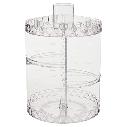 Premier Housewares Cosmetic Organiser With 3 Tier Round Compartments Clear Diamond Multipurpose Storage Statement Piece for Dresser/Bathroom With Rotating Base W26 X D26 X H39cm.