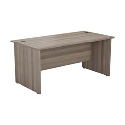 Office Hippo Heavy Duty Rectangular Office Desk, Home, Table, Integrated Cable Ports, 5 Yr Wty, MFC, Grey Oak, 140cm x 80cm