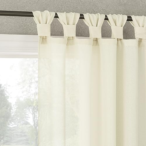"No. 918 Reman 2-pack Twist Tab Linen Texture Semi-Sheer Tab Top Curtain Panel Pair, 40"" x 96"", Ivory"