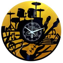 Instant Karma Clocks - Wall Clock - Band - Guitar - Decoration for Musicians - Black and Gold - Gift Idea for Bass Drummer - Double Vinyl
