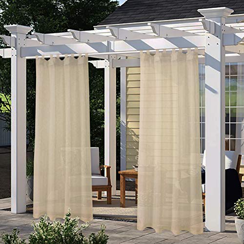 LORDTEX Burlap Linen Look Outdoor Curtains for Patio 2 Panels - Waterproof Tab Top Sheer Curtains for Pergola, Porch, Cabana, Gazebo Indoor/Outdoor Voile Sheer Drapes, 52 x 108 Inch, Linen