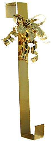 WeRChristmas 38 cm 1-Piece Metal Wreath Hanger with Curly Bow and Shiny Finish Christmas Decoration, Gold