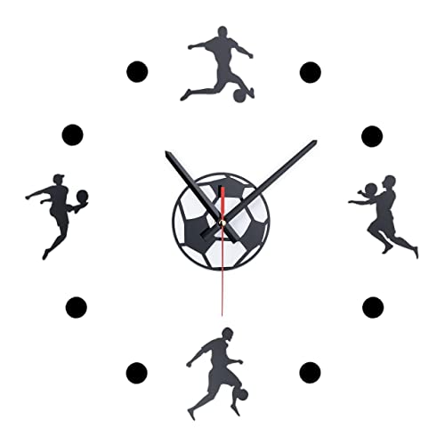 Relaxdays DIY Wall Clock, Football Decor, Stick Up, Glue, Without Numbers, Cool Design, Diameter 50-100cm, Black/White