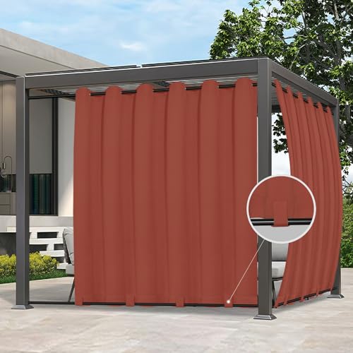 Easy-Going Outdoor Curtains Waterproof Windproof Weatherproof Curtain for Patio, Cabana, Porch, Pergola and Gazebo, Grommet Top and Tab Bottom Drape, 1 Panel, 110x120 inch, Terra Red