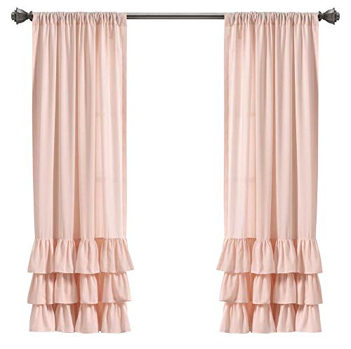 "Lush Decor, Blush Allison Ruffle Curtains Window Panel Set for Living, Dining Room, Bedroom (Pair), 63"" x 40"", 63"" L"