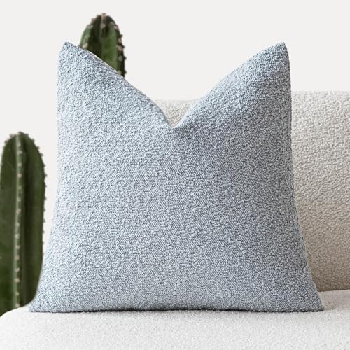 Foindtower Decorative Textured Boucle Throw Pillow Covers Accent Solid Pillow Cases Neutral Soft Cozy Couch Cushion Case for Chair Sofa Bedroom Living Room Home Decor 24 x 24 Inch,Light Blue, TBS2428