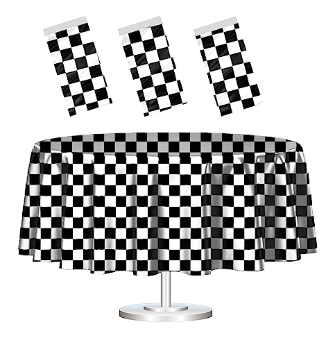 HEIPINIUYE 3 Pack Black Round Tablecloth 84 Inch Disposable Round Plastic Table Cloth Waterproof Round Table Cover for Indoor Outdoor Party Birthday Camping Picnic Baby Shower