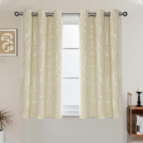 BUHUA Short Curtains 36 inches Long, Black Out RV Bunk Panels, Kitchen Window Curtains Over Sink, Thermal Insulating Blackout Drapes for Small Window (2 Panels, Beige, 38 inches Wide)