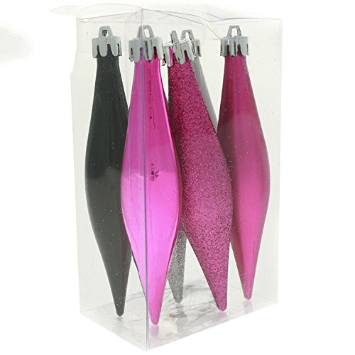 WeRChristmas 15 cm Shiny/Matt/Glitter Baubles Christmas Tree Decorations, Pack of 6, Hot Pink/Silver/Black