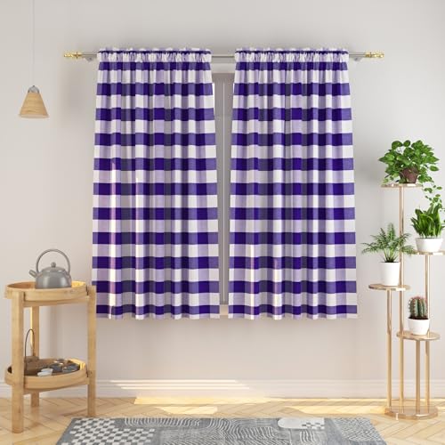 Natus Weaver Buffalo Check Curtains 54 inches Long Cotton Basement Gingham Plaid Kitchen Window Curtain Panels Living Room Checker Drapes Bedroom Rod Pocket Window Treatment 2 Panels Purple and White