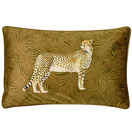 Paoletti Cheetah Forest Velvet Cushion Cover – Realistic Animal Botanical Soft Durable Decorative Cushion (Gold – 50 x 30cm)