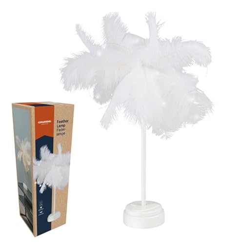 Grundig Feather Lamp - Decorative Table Lamp with 40 Warm White LEDs - 20 Feathers White Feather Lamp - Battery Operated Atmosphere Lamp - 11 x 11 x 53 cm