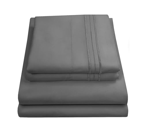 Sweet Home Collection Luxury Bedding Set with Flat, Fitted Sheet, 2 Pillow Cases, Microfiber, Gray, Full