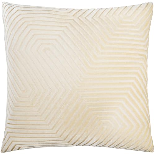 Paoletti Evoke Velvet Feather Filled Cushion – Luxurious Chevron Pattern Decorative Square Pillow With Filling (Ivory - 55x55cm)