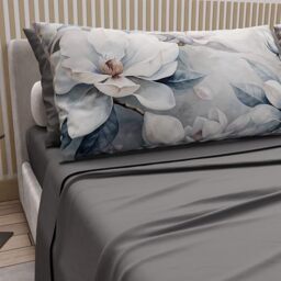 PETTI Artigiani Italiani - Double Bed Sheets Cotton with Pillowcases in Digital Print, Double Bed Sheet, Floral Pattern 14 Dark Grey, 100% Made in Italy