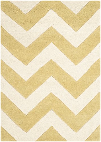 Safavieh Contemporary Indoor Hand Tufted Accent Area Rug, Chatham Collection, CHT715, in Light Gold / Ivory, 61 X 91 cm for Living Room, Bedroom or Any Indoor Space