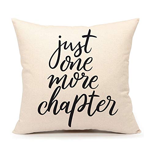 4TH Emotion Just One More Chapter Throw Pillow Case Cushion Cover Book Lovers Linen 18 x 18 Inch