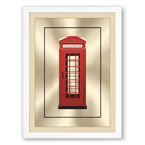 British Telephone Box Minimalist Framed Wall Art Print A4 (29.7×21cm) White, Wall Decor for Living Room, Bedroom, Office & Home, Ready to Hang, Art Gift