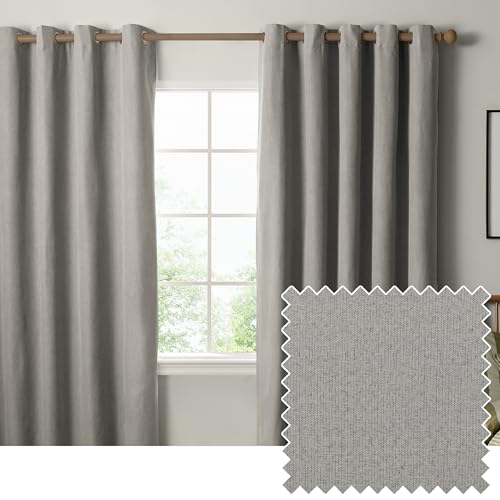 furn. The Ultimate Blackout Textured Eyelet Curtain Pair – Double Sided Woven Light Blocking Lined Curtains (Grey – Width 229 x Drop 229cm)