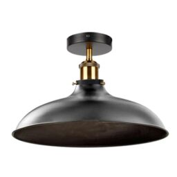 Black 36cm Semi Flush Ceiling Light Metal Dome Shade Hardwired Indoor