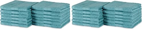 Amazon Basics Organic Cotton Flannel Face Cloth Towel Set for Bathroom, Soft and Absorbent, 30 x 30 cm, Teal, 24-Pack