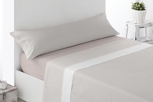 Miracle Home. Mantinos Bed Sheet Set of 4 Pieces, Fitted Sheet, Flat Sheet and 2 Pillowcases, Anti-Peeling, 50% Cotton-50% Brushed Microfibre, Beige, 150 x 200 cm, 150 cm Bed