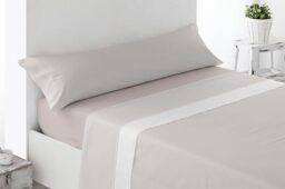 Miracle Home. Mantinos Bed Sheet Set of 4 Pieces, Fitted Sheet, Flat Sheet and 2 Pillowcases, Anti-Peeling, 50% Cotton-50% Brushed Microfibre, Beige, 150 x 200 cm, 150 cm Bed